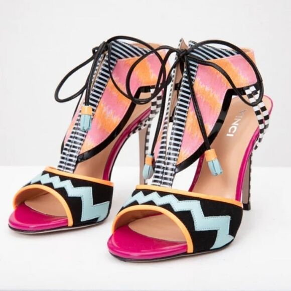 Vinci The Santa Amaro Multicolor T-Strap Lace-Up Leather Sandal Size 8 - Picture 13 of 13